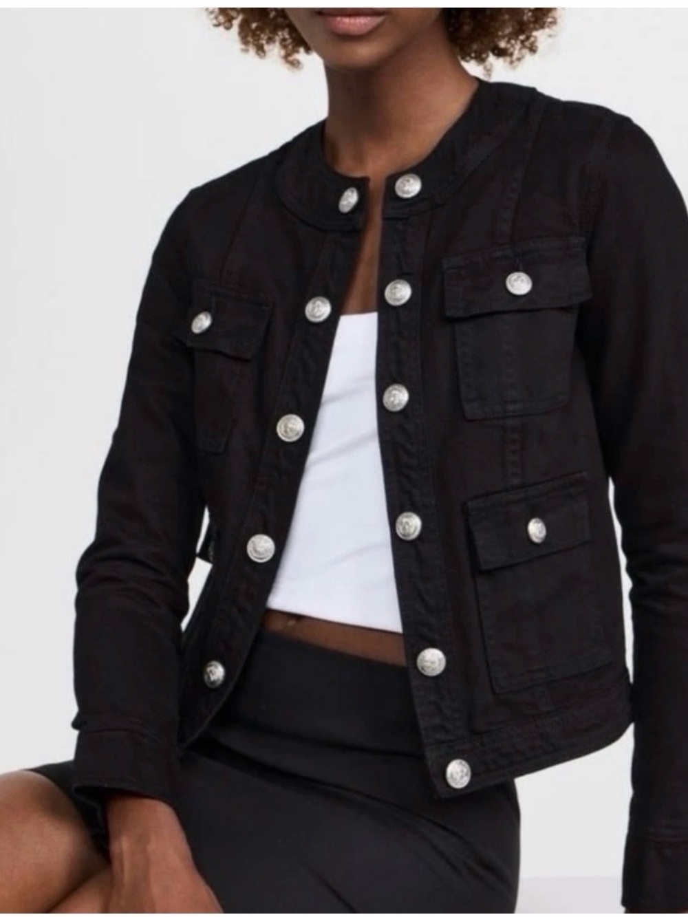 L'AGENCE Black Button-Front Jean Jacket